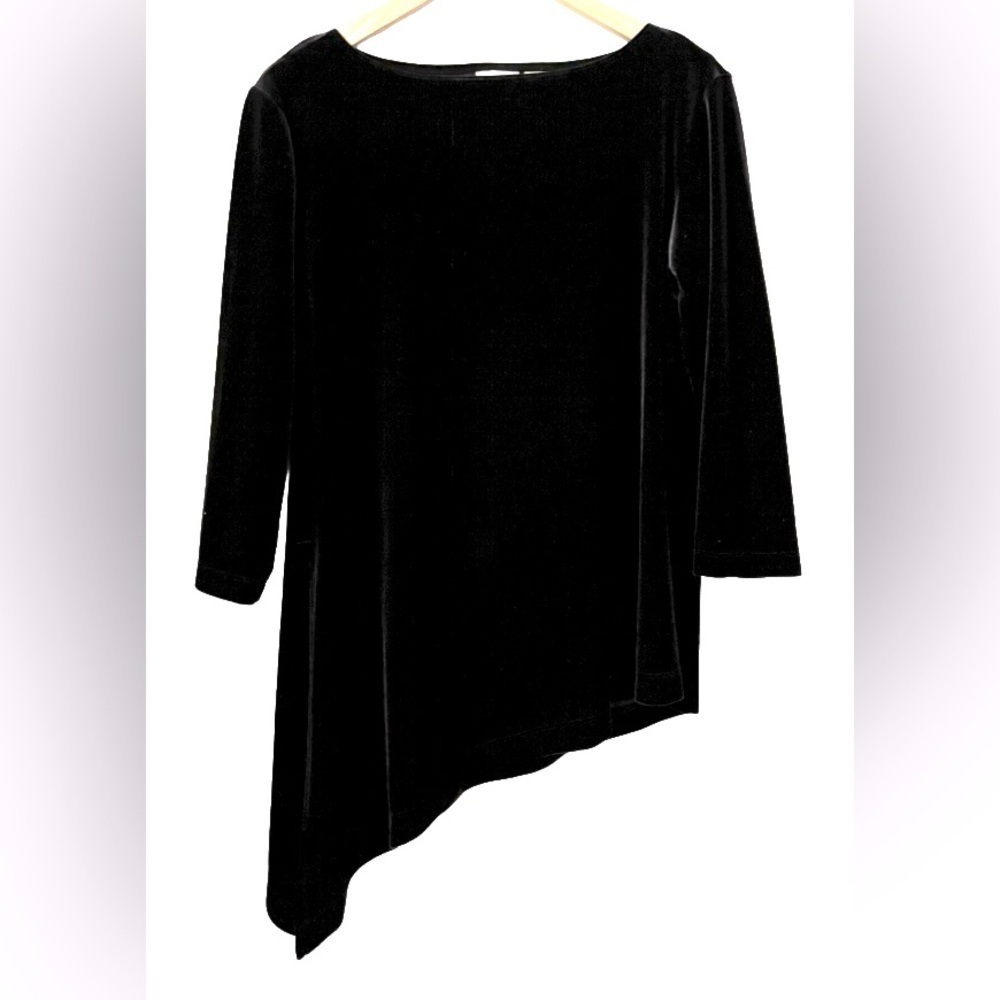 Chico’s strtch vlvt assymet hm 3/4 slv round nk SZ 2 (L) goth party fairy